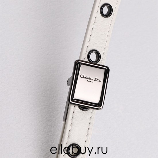 Dior Caro Calfskin, White, Deep Silver Hardware, Medium (25.5x15.5x8cm)