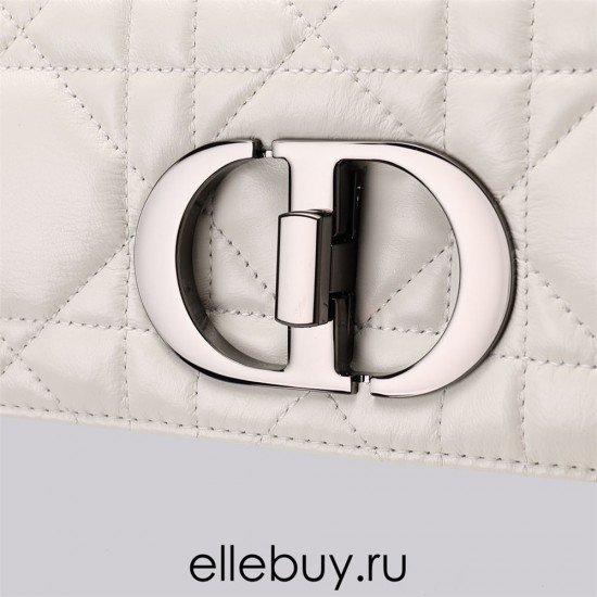 Dior Caro Calfskin, White, Deep Silver Hardware, Large (28x17x9cm)