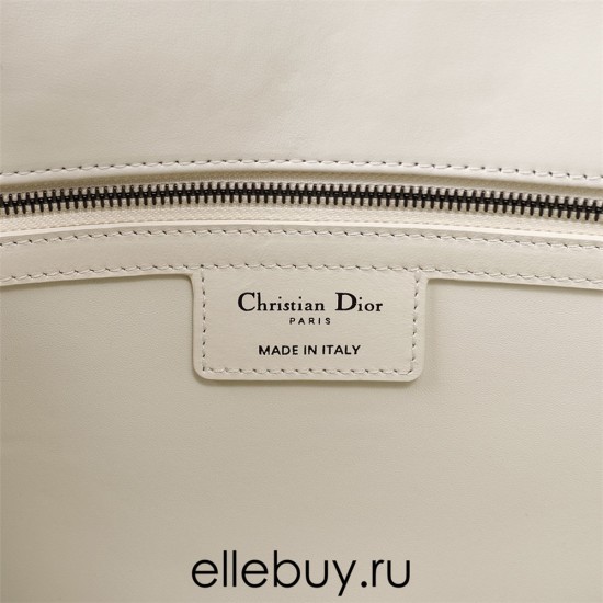 Dior Caro Calfskin, White, Deep Silver Hardware, Large (28x17x9cm)