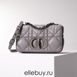 Dior Caro Calfskin, Gray, Deep Silver Hardware, Small (20x12x7cm)