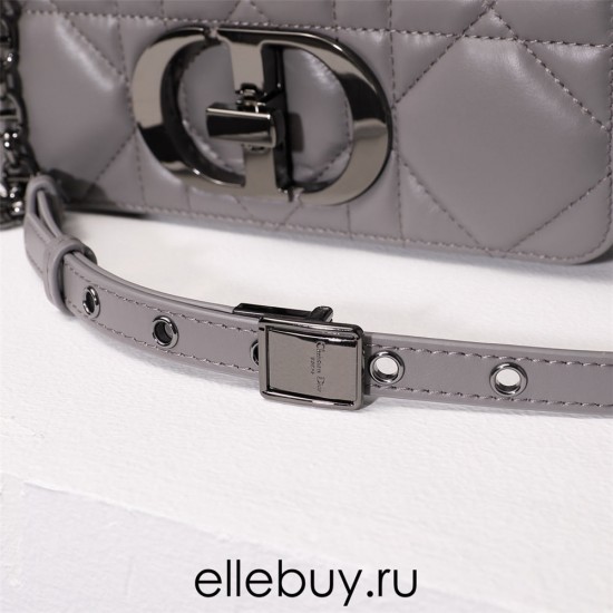 Dior Caro Calfskin, Gray, Deep Silver Hardware, Small (20x12x7cm)