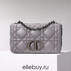 Dior Caro Calfskin, Gray, Deep Silver Hardware, Medium (25.5x15.5x8cm)