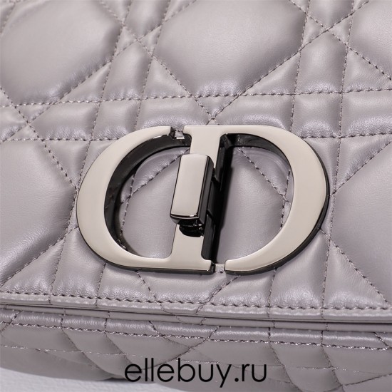 Dior Caro Calfskin, Gray, Deep Silver Hardware, Medium (25.5x15.5x8cm)