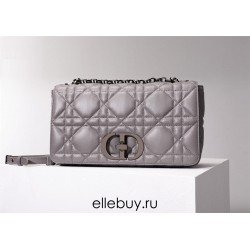 Dior Caro Calfskin, Gray, Deep Silver Hardware, Large (28x17x9cm)