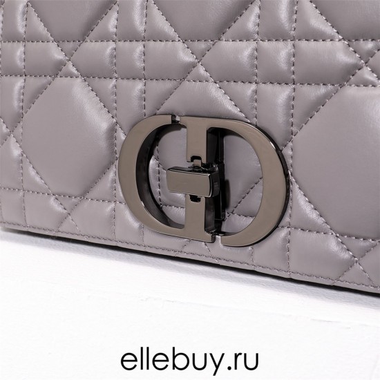 Dior Caro Calfskin, Gray, Deep Silver Hardware, Large (28x17x9cm)