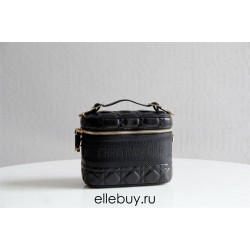 Dior Makeup Bag, Full Leather, Black, Gold Hardware, Vanity Box (Style: 9012), Size: 18.5x13x10.5cm