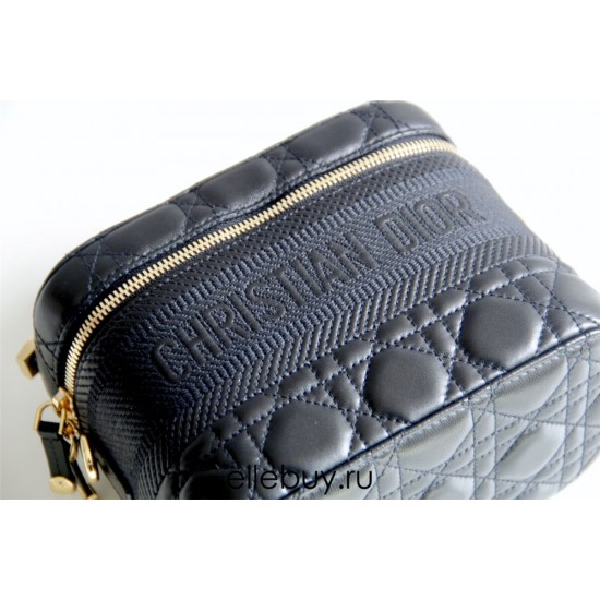 Dior Makeup Bag, Full Leather, Black, Gold Hardware, Vanity Box (Style: 9012), Size: 18.5x13x10.5cm