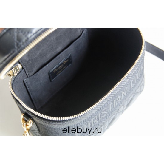 Dior Makeup Bag, Full Leather, Black, Gold Hardware, Vanity Box (Style: 9012), Size: 18.5x13x10.5cm