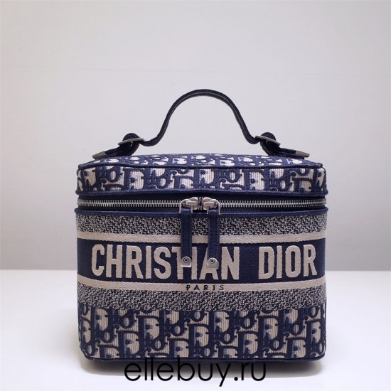 Dior Makeup Bag, Small Box, Classic Blue Oblique, Vanity Box (Style: 9012L), Size: 25x15x14cm