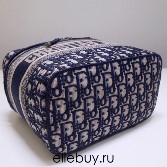 Dior Makeup Bag, Small Box, Classic Blue Oblique, Vanity Box (Style: 9012L), Size: 25x15x14cm