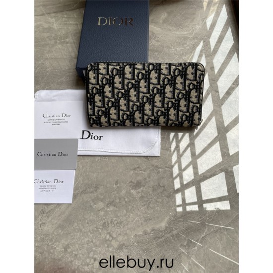 Dior Wallet, Long Zip, Classic Blue Oblique, Size: 19x11cm