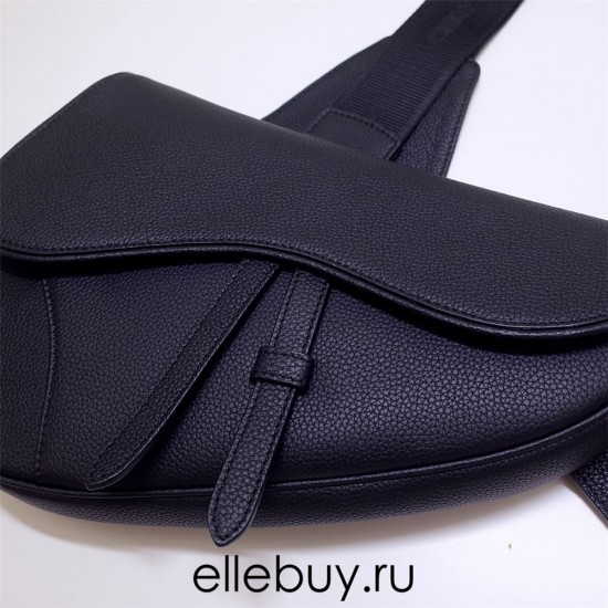 Dior 2023 New Men's Saddle, Black Full Leather, Style: 83146, Size: 20x28.6x5cm