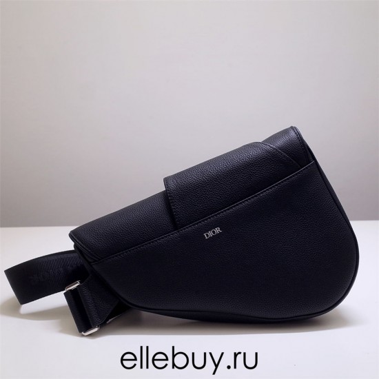 Dior 2023 New Men's Saddle, Black Full Leather, Style: 83146, Size: 20x28.6x5cm