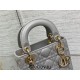 Lady Dior Mini 17cm, Three Blocks, Lambskin, Gray, Champagne Gold Hardware