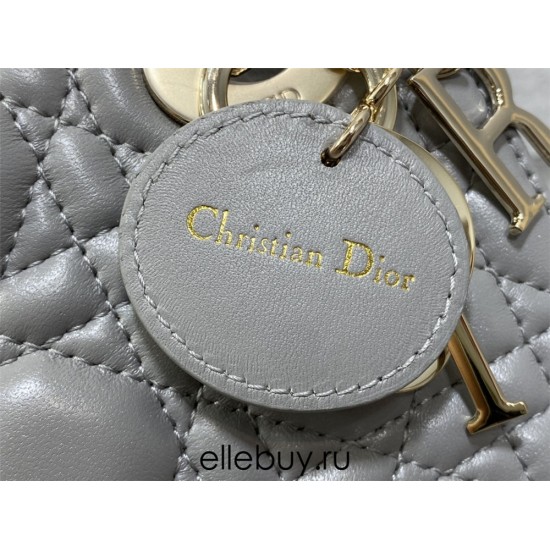 Lady Dior Mini 17cm, Three Blocks, Lambskin, Gray, Champagne Gold Hardware