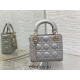 Lady Dior Mini 17cm, Three Blocks, Lambskin, Gray, Champagne Gold Hardware