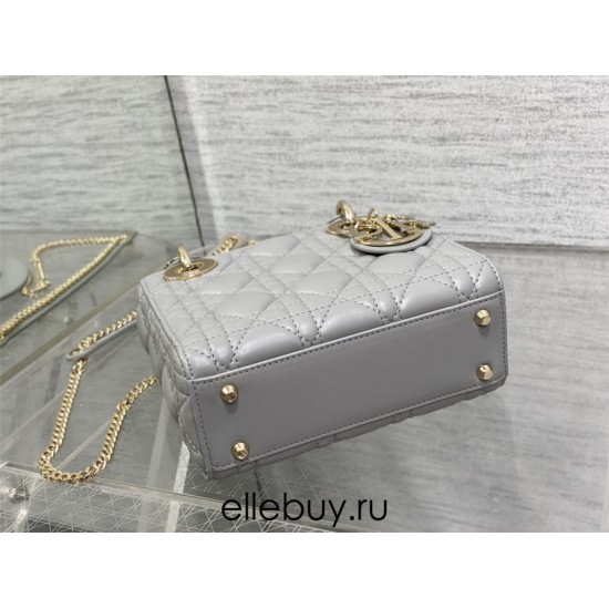 Lady Dior Mini 17cm, Three Blocks, Lambskin, Gray, Champagne Gold Hardware