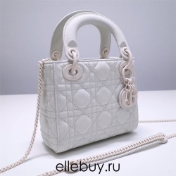 Lady Dior Mini 17cm, Three Blocks, Lambskin, Lady Matte White Pearl, White Matte Hardware