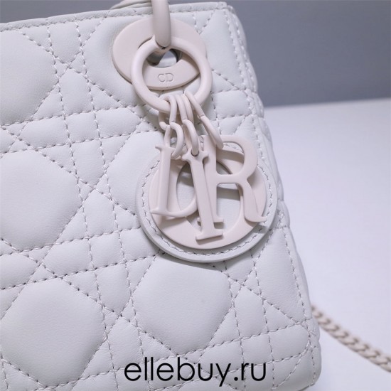 Lady Dior Mini 17cm, Three Blocks, Lambskin, Lady Matte White Pearl, White Matte Hardware