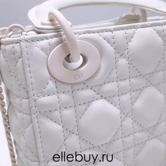 Lady Dior Mini 17cm, Three Blocks, Lambskin, Lady Matte White Pearl, White Matte Hardware