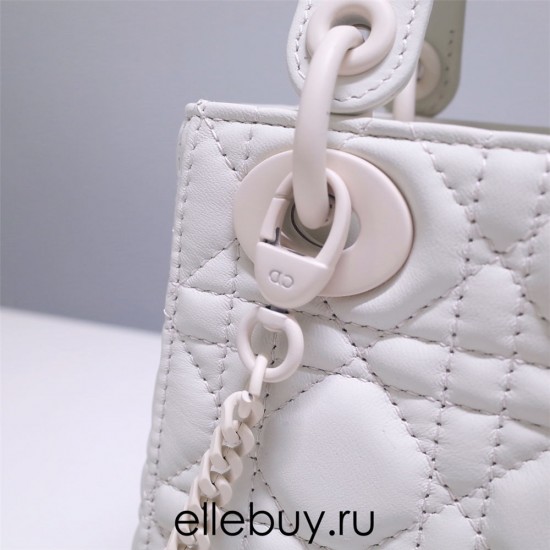 Lady Dior Mini 17cm, Three Blocks, Lambskin, Lady Matte White Pearl, White Matte Hardware