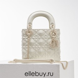 Lady Dior Mini 17cm, Three Blocks, Lambskin, Milk White, Champagne Gold Hardware