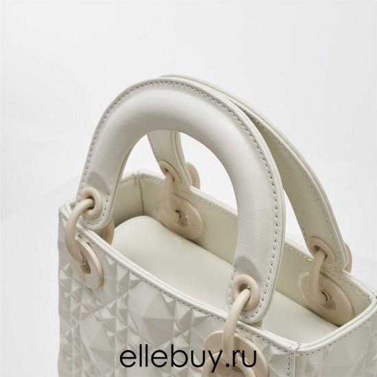 Lady Dior Mini 17cm, Three Blocks, Lambskin, Milk White, Champagne Gold Hardware