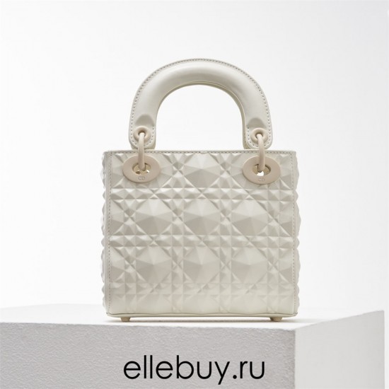 Lady Dior Mini 17cm, Three Blocks, Lambskin, Milk White, Champagne Gold Hardware