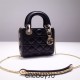 Lady Dior Mini 17cm, Three Blocks, Lambskin, Black, Champagne Gold Hardware