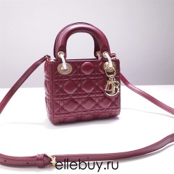 Lady Dior Mini 17cm, Three Blocks, Lambskin, Red, Champagne Gold Hardware