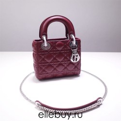 Lady Dior Mini 17cm, Three Blocks, Lambskin, Red, Silver Hardware