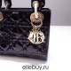 Lady Dior Mini 17cm, Three Blocks, Patent Leather, Black, Champagne Gold Hardware