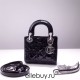 Lady Dior Mini 17cm, Three Blocks, Patent Leather, Black, Silver Hardware