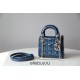 Lady Dior Mini 17cm, Three Blocks, Patent Leather, Blue, Champagne Gold Hardware