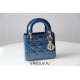 Lady Dior Mini 17cm, Three Blocks, Patent Leather, Blue, Champagne Gold Hardware