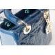 Lady Dior Mini 17cm, Three Blocks, Patent Leather, Blue, Champagne Gold Hardware