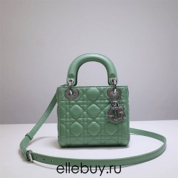 Lady Dior Mini 17cm, Three Blocks, Lambskin, Green, Silver Hardware