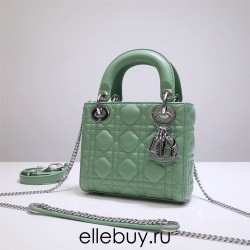 Lady Dior Mini 17cm, Three Blocks, Lambskin, Green, Silver Hardware