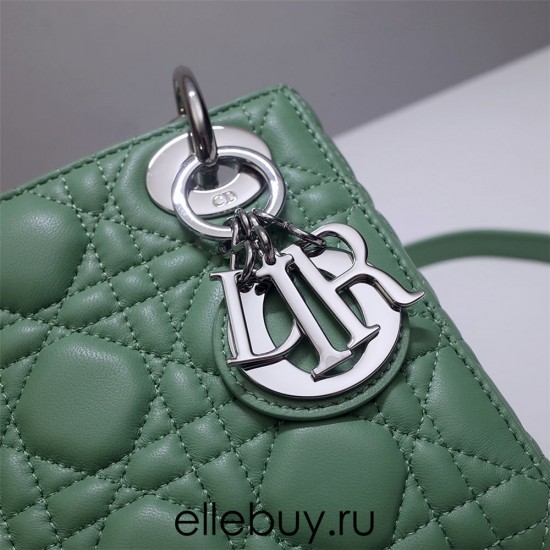 Lady Dior Mini 17cm, Three Blocks, Lambskin, Green, Silver Hardware