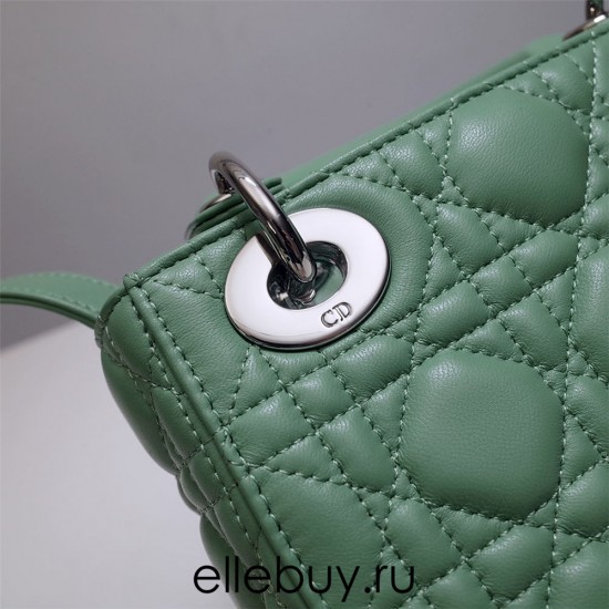 Lady Dior Mini 17cm, Three Blocks, Lambskin, Green, Silver Hardware