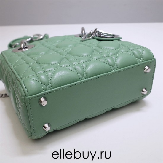 Lady Dior Mini 17cm, Three Blocks, Lambskin, Green, Silver Hardware