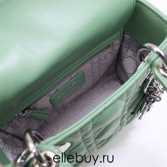 Lady Dior Mini 17cm, Three Blocks, Lambskin, Green, Silver Hardware