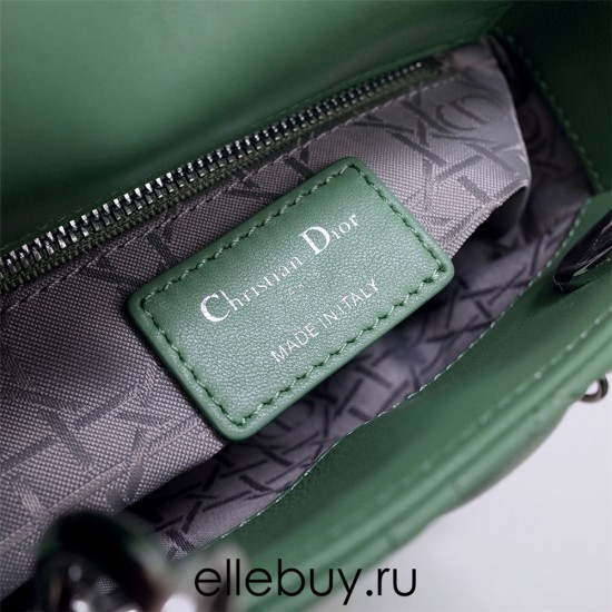 Lady Dior Mini 17cm, Three Blocks, Lambskin, Green, Silver Hardware