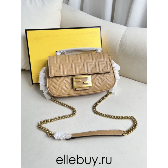 Fendi Baguette Medium 24 Chain Light Brown All Leather Gold Buckle 24x14.5x7cm 7001