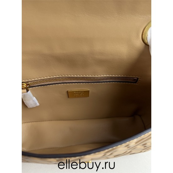 Fendi Baguette Medium 24 Chain Light Brown All Leather Gold Buckle 24x14.5x7cm 7001