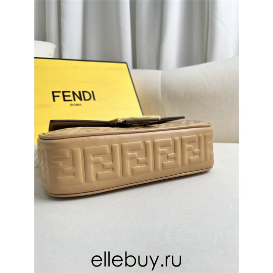 Fendi Baguette Medium 24 Chain Light Brown All Leather Gold Buckle 24x14.5x7cm 7001