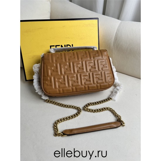 Fendi Baguette Medium 24 Chain Dark Brown All Leather Gold Buckle 24x14.5x7cm 7001