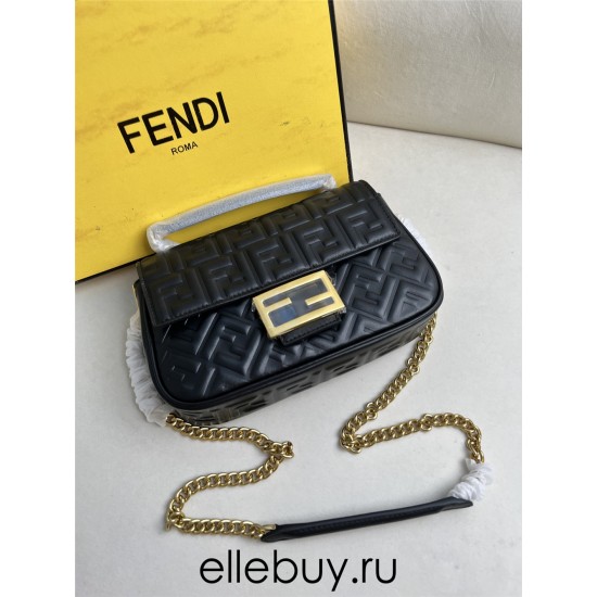 Fendi Baguette Medium 24 Chain Black All Leather Gold Buckle 24x14.5x7cm 7001