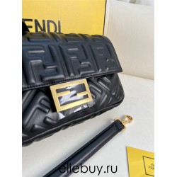 Fendi Baguette Medium 27 Chain Black All Leather Gold Hardware 27x15x6cm 211