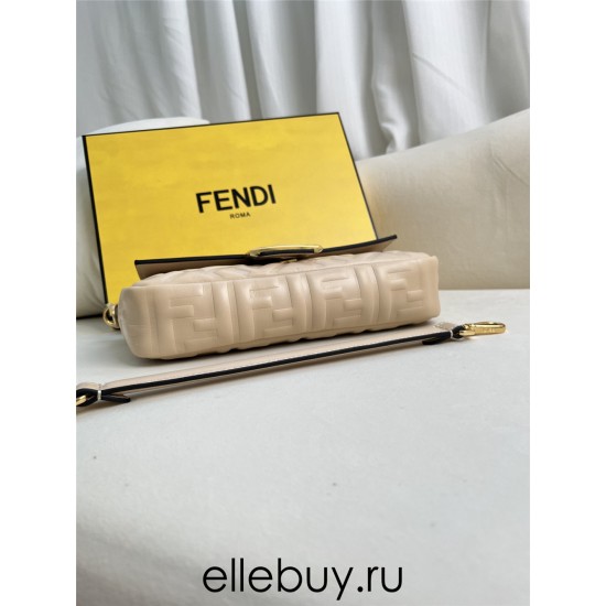 Fendi Baguette Medium 27 Chain Light Apricot All Leather Gold Hardware 27x15x6cm 211